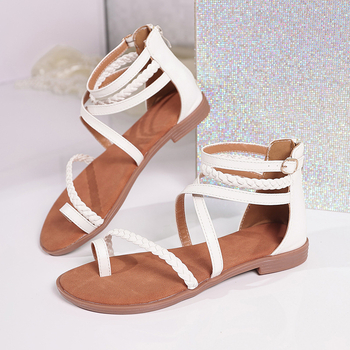 Γυναικεία Ρωμαϊκά σανδάλια άνοιξη 2025, νέα, γυναικεία παπούτσια plus size με επίπεδη μύτη και σταυρωτή ζώνη σε έθνικ στιλ