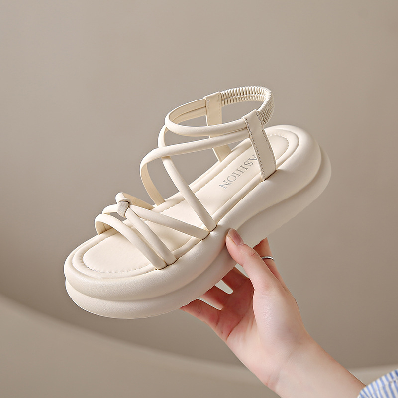 Dámske sandále s mäkkou podrážkou, platformou a prekríženým remienkom v rímskom štýle, nové, s predĺženým opätkom a mäkkou podrážkou, nové leto 2024