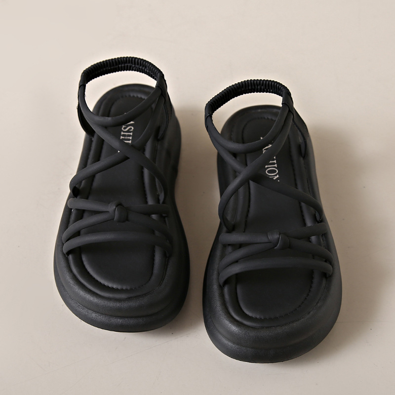 Dámske sandále s mäkkou podrážkou, platformou a prekríženým remienkom v rímskom štýle, nové, s predĺženým opätkom a mäkkou podrážkou, nové leto 2024