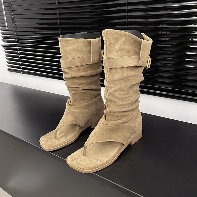 Letné čižmy, internetové slávnosti 2024, nová móda, kórejský štýl, žabky s klipovou špičkou, vysoké džínsové čižmy v západnom štýle