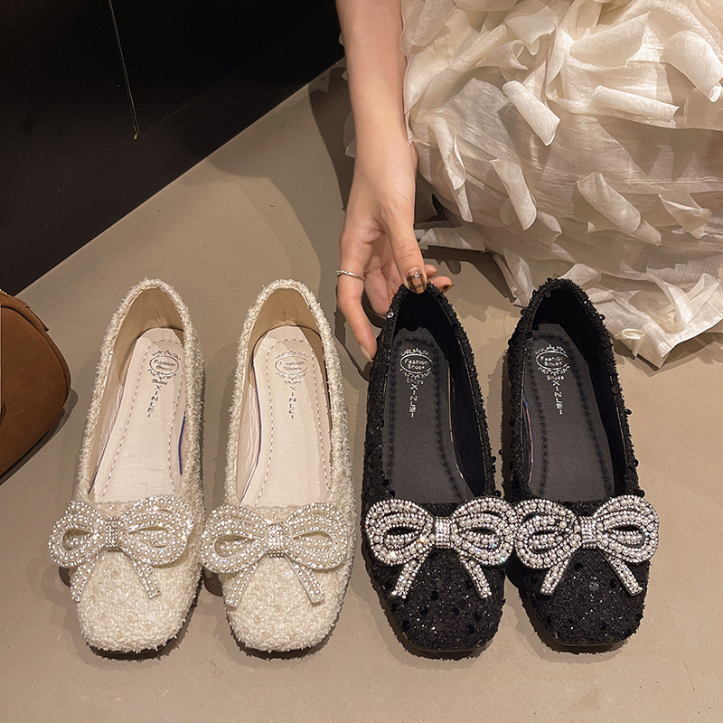 Ženske cipele većih veličina 41-43, plitke cipele iz 2025., nove ravne cipele s grahom i modnim cirkonima
