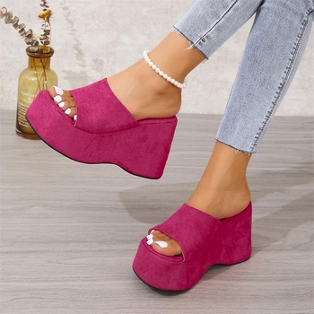 Γυναικεία σανδάλια και παντόφλες με πολύ ψηλοτάκουνα, σε μεγάλη ποικιλία, για γυναίκες, καλοκαίρι 2025, νέες ευρωπαϊκές και αμερικανικές σουέτ παντόφλες με σφήνα.