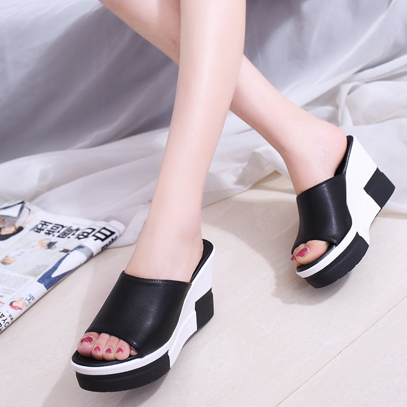 Letné nové sandále 2023, dámske hrubé dno, muffin vysoký podpätok, jednofarebné, pohodlné sandále na svahu, veľkoobchod so zahraničným obchodom