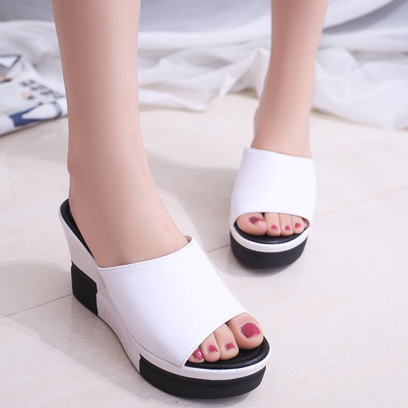 Letné nové sandále 2023, dámske hrubé dno, muffin vysoký podpätok, jednofarebné, pohodlné sandále na svahu, veľkoobchod so zahraničným obchodom