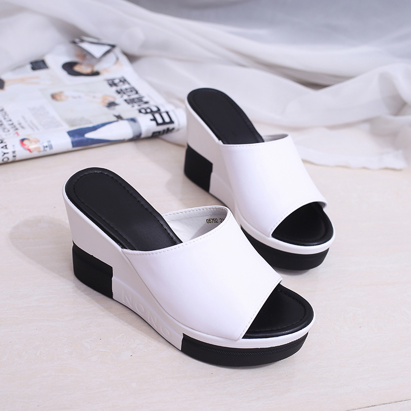 Letné nové sandále 2023, dámske hrubé dno, muffin vysoký podpätok, jednofarebné, pohodlné sandále na svahu, veľkoobchod so zahraničným obchodom