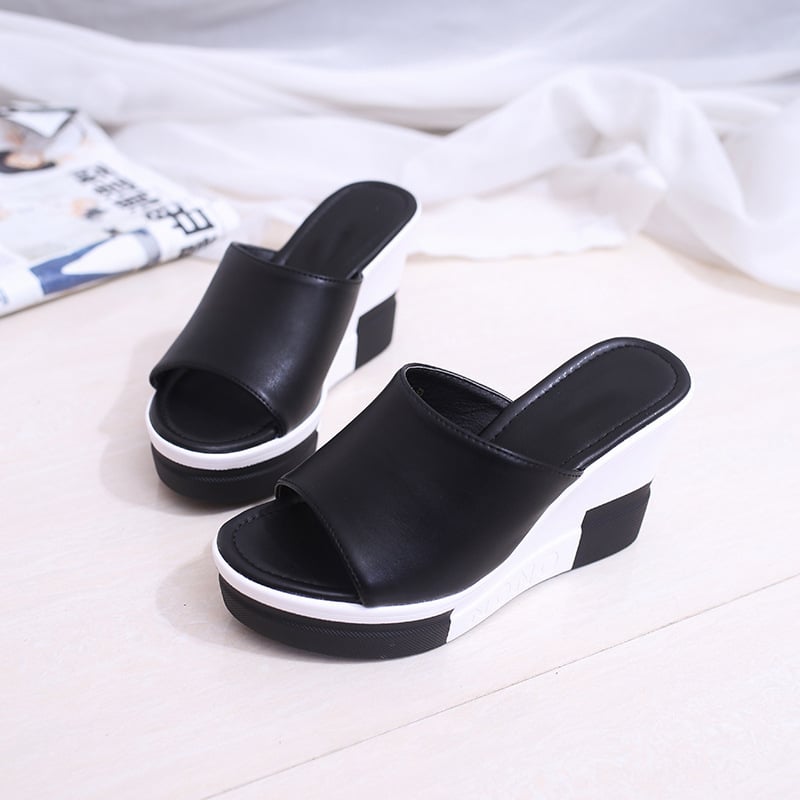 Letné nové sandále 2023, dámske hrubé dno, muffin vysoký podpätok, jednofarebné, pohodlné sandále na svahu, veľkoobchod so zahraničným obchodom