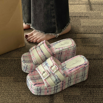 Letné nové papuče s prackou na opasok, dámske ležérne sandále na platforme, dámske nazúvacie topánky zo zahraničného obchodu