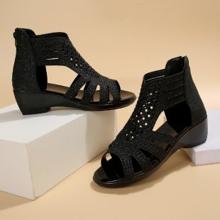 Ljeto 2023. Velike veličine, otvoreni prsti, ženske sandale s rhinestoneom i klinom, preko granice, ravne, šuplje, rimske, ženske sandale s rhinestoneom