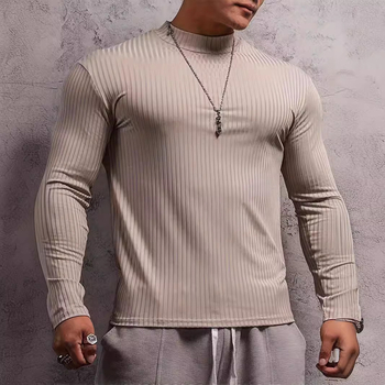 Ειδική προσφορά για το φθινόπωρο του 2024, νέο ανδρικό μπλουζάκι με μακριά μανίκια και κάθετο γιακά, λεπτό μπλουζάκι προπόνησης