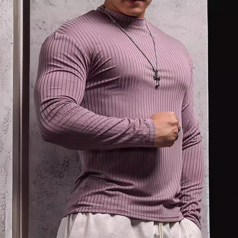 Špeciálna ponuka na jeseň 2024, nové pánske tričko s dlhým rukávom a vertikálnym golierom, úzke, tréningové, s vrchným dielom, košeľa