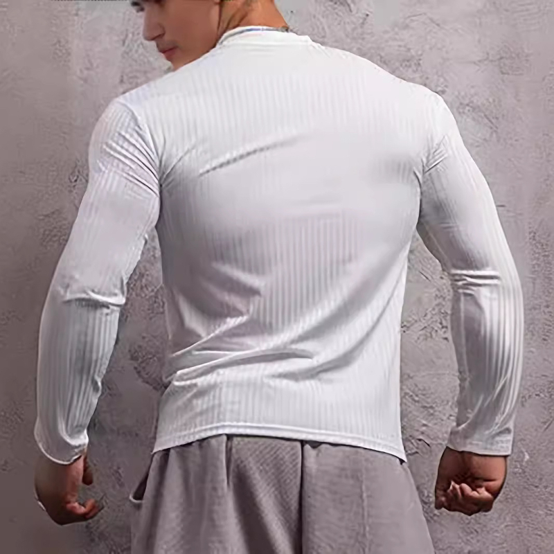 Špeciálna ponuka na jeseň 2024, nové pánske tričko s dlhým rukávom a vertikálnym golierom, úzke, tréningové, s vrchným dielom, košeľa