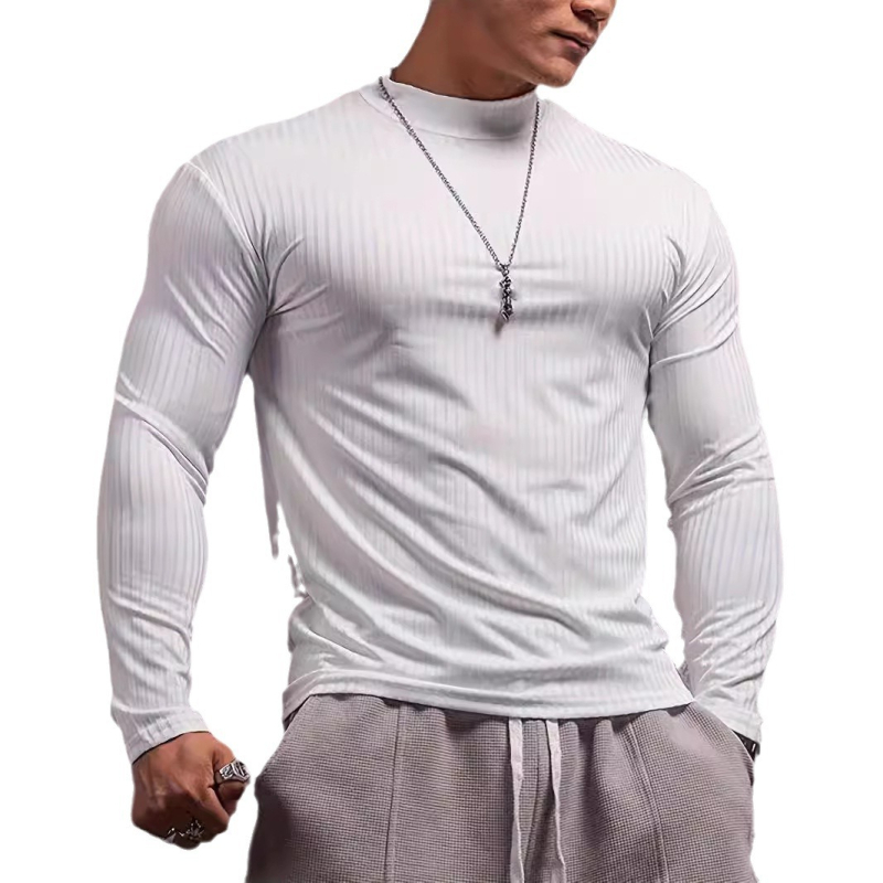 Špeciálna ponuka na jeseň 2024, nové pánske tričko s dlhým rukávom a vertikálnym golierom, úzke, tréningové, s vrchným dielom, košeľa