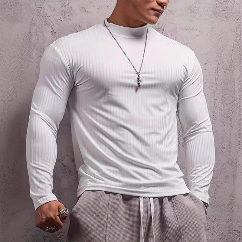 Špeciálna ponuka na jeseň 2024, nové pánske tričko s dlhým rukávom a vertikálnym golierom, úzke, tréningové, s vrchným dielom, košeľa