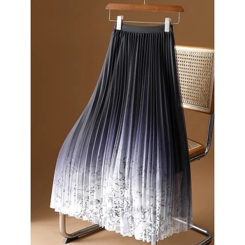 Φούστα με τυπωμένο πλέγμα για γυναίκες Άνοιξη και Καλοκαίρι 2025 Νέα φλοράλ φούστα γάζας μεσαίου μήκους ντραπέ πλισέ φούστα μακριά φούστα σε γραμμή Α