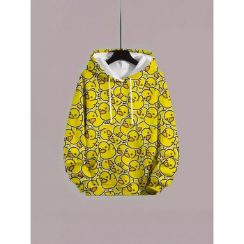 Temu cezhraničný horúci jarný a jesenný nový 3D digitálny žltý kačičí potlač pánsky módny ležérny sveter s kapucňou