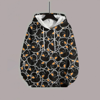 Temu трансграничен горещ пролетен и есенен нов 3D дигитален жълт патешки печат мъжки моден ежедневен пуловер с качулка