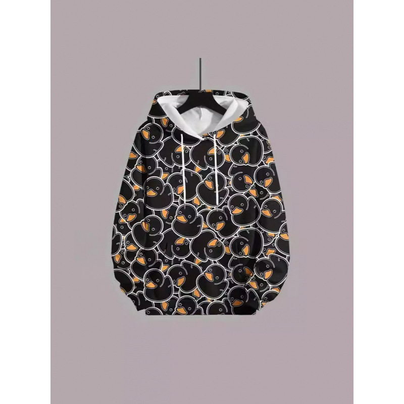 Temu cezhraničný horúci jarný a jesenný nový 3D digitálny žltý kačičí potlač pánsky módny ležérny sveter s kapucňou