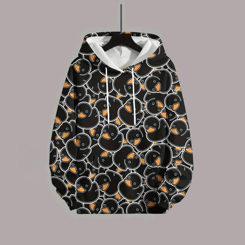 Temu cezhraničný horúci jarný a jesenný nový 3D digitálny žltý kačičí potlač pánsky módny ležérny sveter s kapucňou