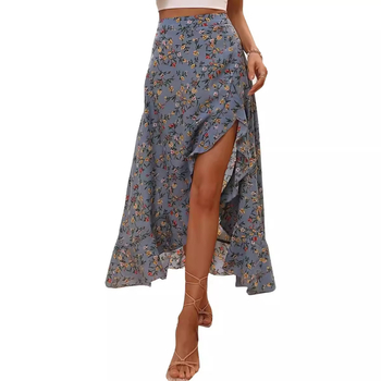 Spot European and American Amazon Cross-Border E-Commerce 2024 Jarná nová potlačená volánová sexi sukňa s bočným rozparkom