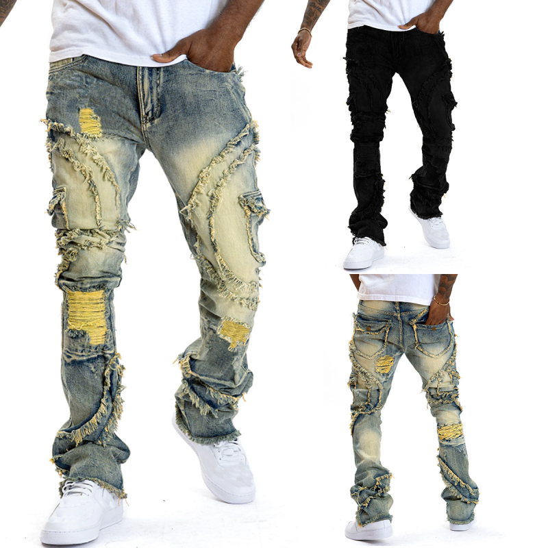 TEMU Nova prekogranična specijalna ponuda za Europu i Sjedinjene Države Poderane elastične traperice s mikro-la resicama za muškarce Amazon AliExpress 8938