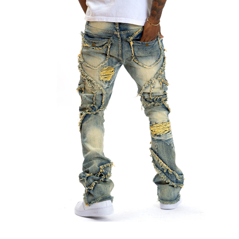 TEMU Nova prekogranična specijalna ponuda za Europu i Sjedinjene Države Poderane elastične traperice s mikro-la resicama za muškarce Amazon AliExpress 8938