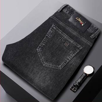 Pánske jesenné a zimné džínsy s rovnými nohavicami, nové voľné nohavice pre mužov stredného veku, obchodné ležérne nohavice