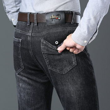 Pánske jesenné a zimné džínsy s rovnými nohavicami, nové voľné nohavice pre mužov stredného veku, obchodné ležérne nohavice