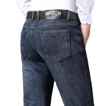 Pánske jesenné a zimné džínsy s rovnými nohavicami, nové voľné nohavice pre mužov stredného veku, obchodné ležérne nohavice