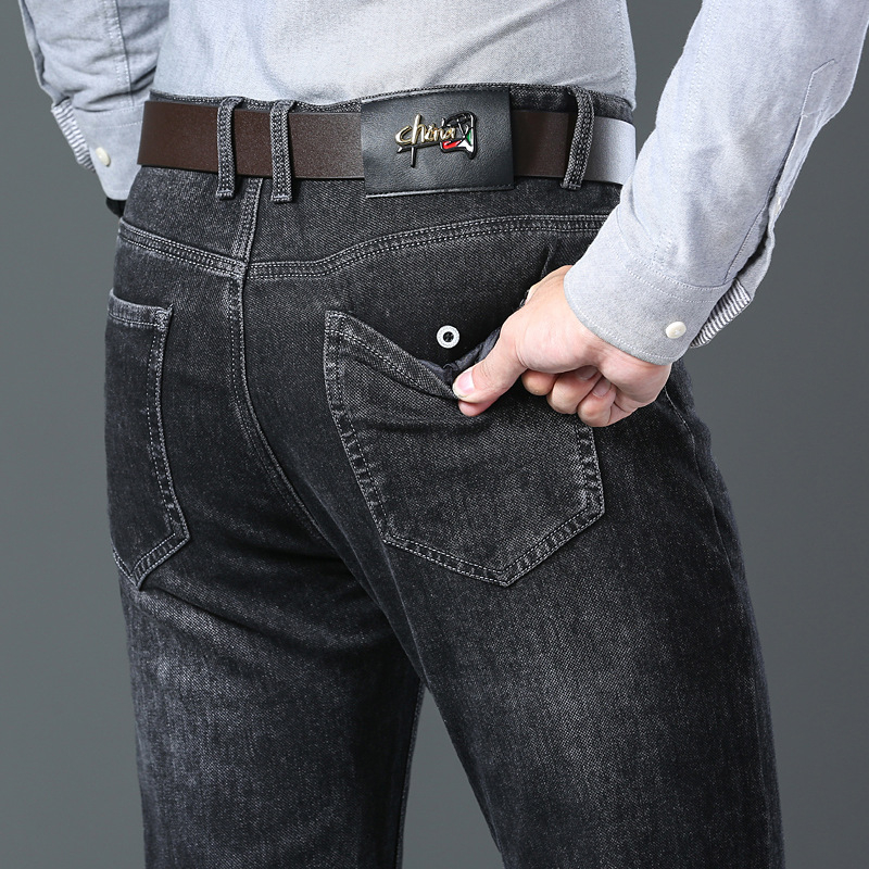 Pánske jesenné a zimné džínsy s rovnými nohavicami, nové voľné nohavice pre mužov stredného veku, obchodné ležérne nohavice