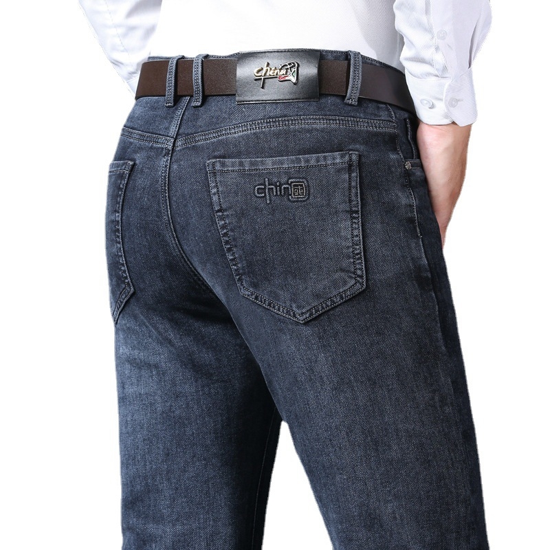 Pánske jesenné a zimné džínsy s rovnými nohavicami, nové voľné nohavice pre mužov stredného veku, obchodné ležérne nohavice