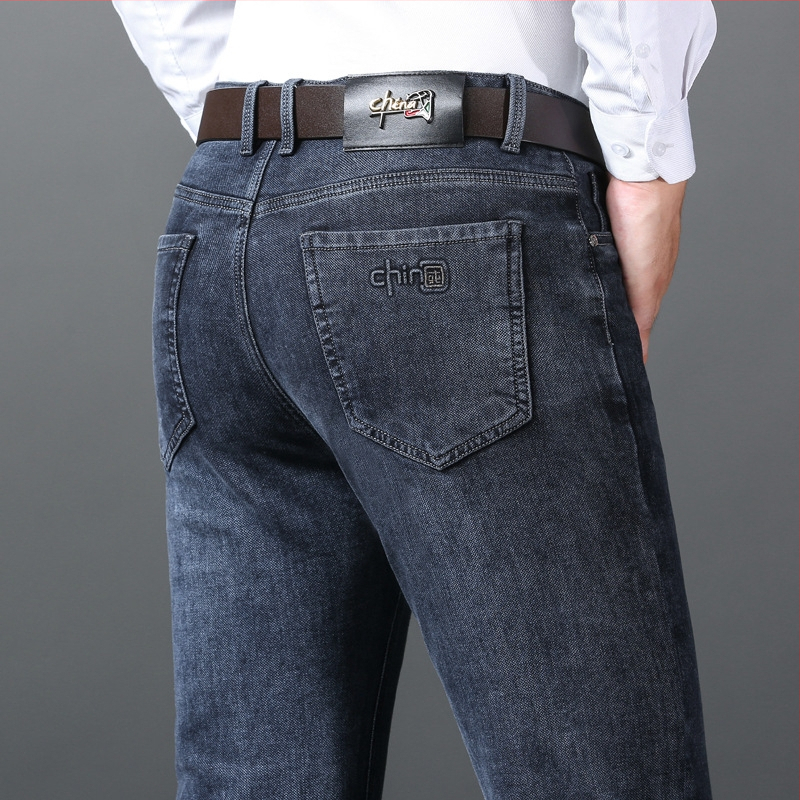 Pánske jesenné a zimné džínsy s rovnými nohavicami, nové voľné nohavice pre mužov stredného veku, obchodné ležérne nohavice