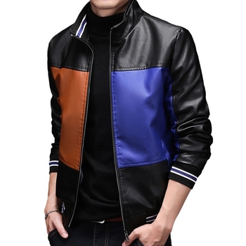 2024. aasta uued meeste nahkrõivad sügis-talvel, äri- ja vabaajarõivad, PU-nahast kraega, kontrastse värvi moodne nahktagi, meeste fliisvoodriga, soe