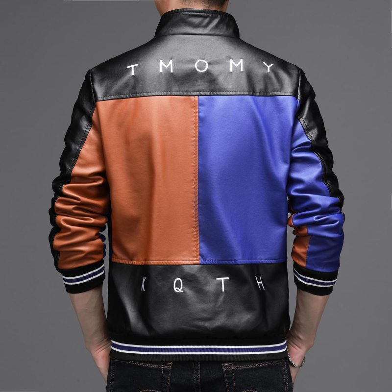 2024. aasta uued meeste nahkrõivad sügis-talvel, äri- ja vabaajarõivad, PU-nahast kraega, kontrastse värvi moodne nahktagi, meeste fliisvoodriga, soe