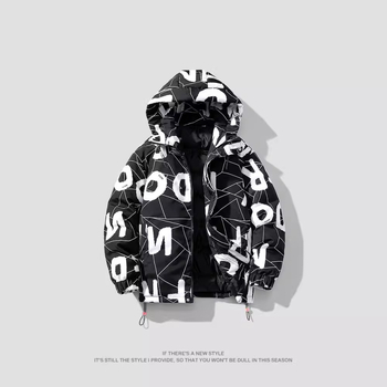 Piiriülene hulgimüük 2024. aasta paksust puuvillast polsterdatud riided, neutraalse tuulega moodne kiri, meeste puuvillast polsterdatud riided väljaspool juuste põlvkonda