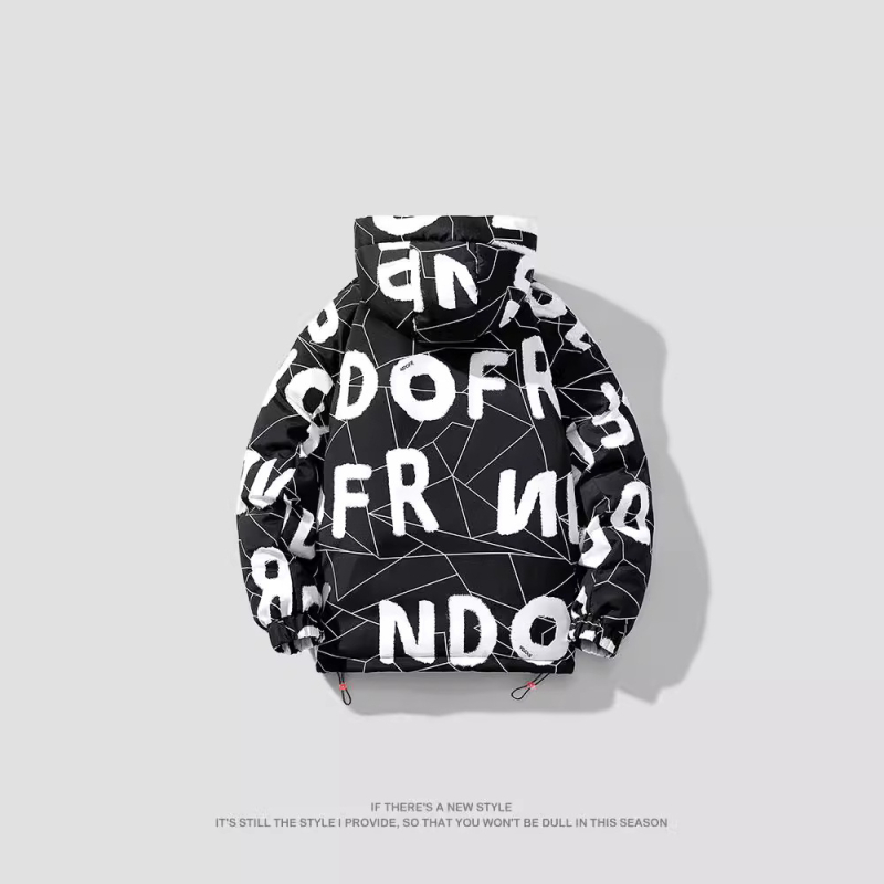 Piiriülene hulgimüük 2024. aasta paksust puuvillast polsterdatud riided, neutraalse tuulega moodne kiri, meeste puuvillast polsterdatud riided väljaspool juuste põlvkonda