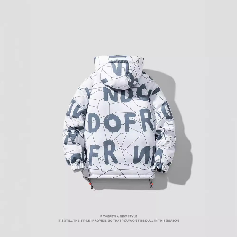 Piiriülene hulgimüük 2024. aasta paksust puuvillast polsterdatud riided, neutraalse tuulega moodne kiri, meeste puuvillast polsterdatud riided väljaspool juuste põlvkonda