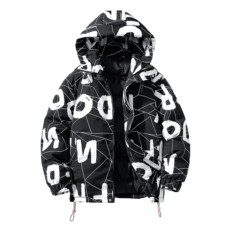 Piiriülene hulgimüük 2024. aasta paksust puuvillast polsterdatud riided, neutraalse tuulega moodne kiri, meeste puuvillast polsterdatud riided väljaspool juuste põlvkonda