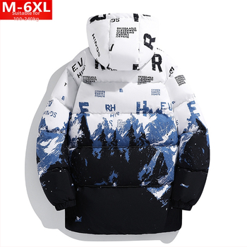 Jachetă de iarnă la modă pentru bărbați, cu glugă, de lungime medie, din bumbac, dolofană, de mărime mare, plus grăsime, caldă, din bumbac, cu bumbac