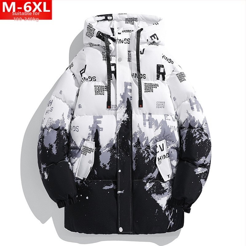 Зимно модерно мъжко модно палто с качулка и средна дължина с памучна подплата, пухкаво, голям размер, плюс дебело, свободно топло палто с памучна подплата