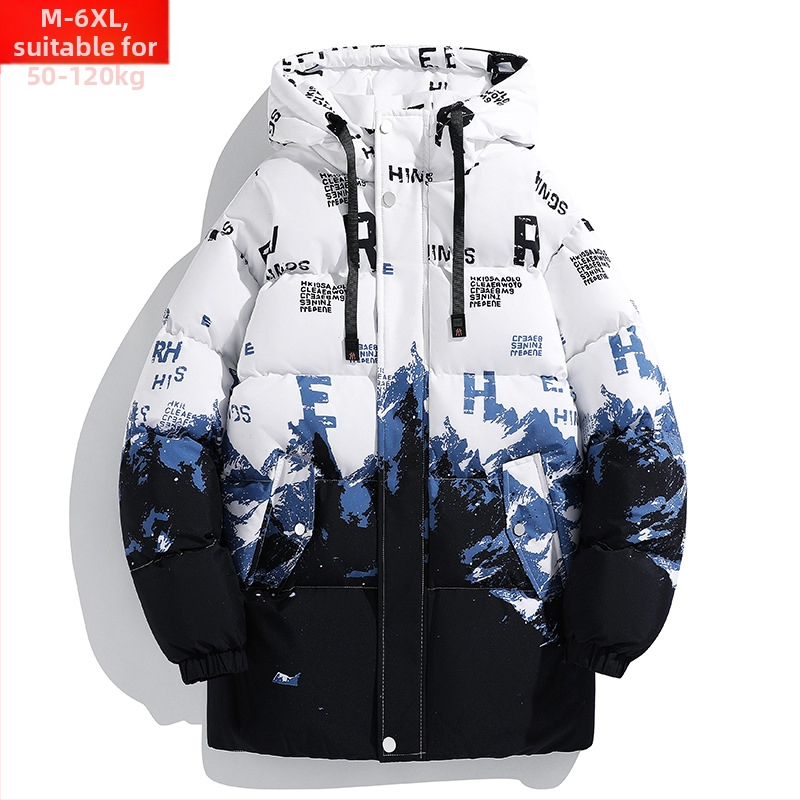 Jachetă de iarnă la modă pentru bărbați, cu glugă, de lungime medie, din bumbac, dolofană, de mărime mare, plus grăsime, caldă, din bumbac, cu bumbac