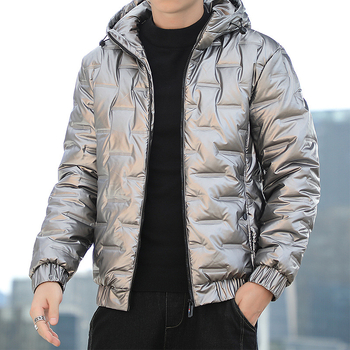 Jachetă de iarnă pentru comerț exterior, cu bumbac, pentru bărbați, cu glugă, jachetă strălucitoare, cu bumbac, modă coreeană, jachetă scurtă cu bumbac, haină