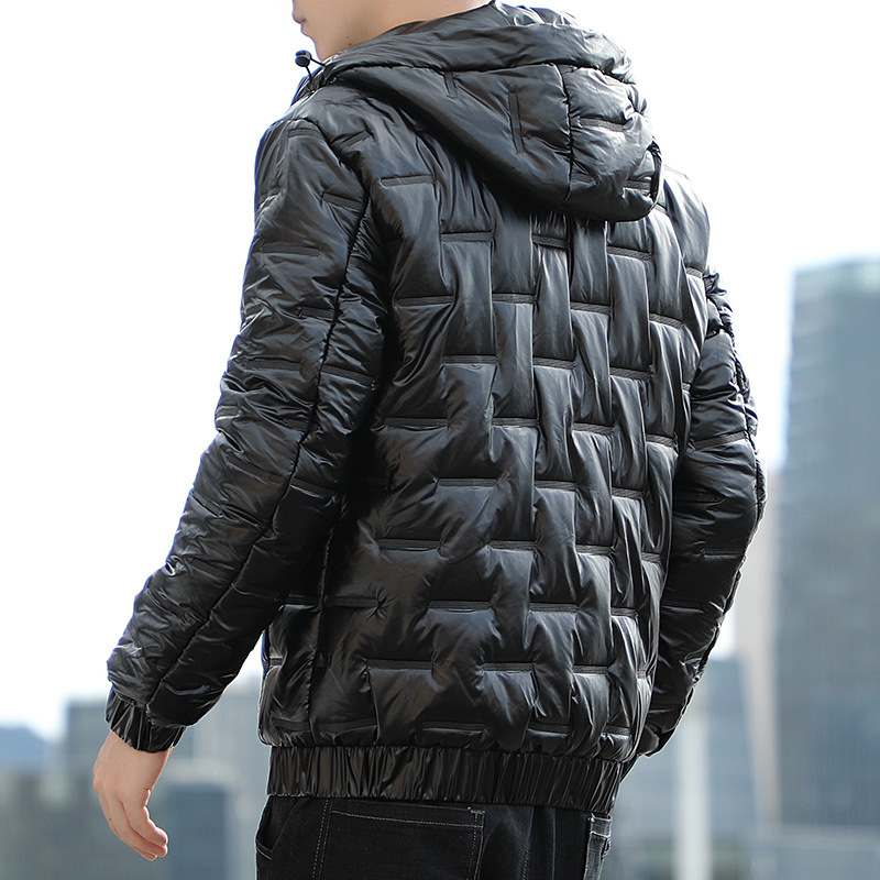 Jachetă de iarnă pentru comerț exterior, cu bumbac, pentru bărbați, cu glugă, jachetă strălucitoare, cu bumbac, modă coreeană, jachetă scurtă cu bumbac, haină