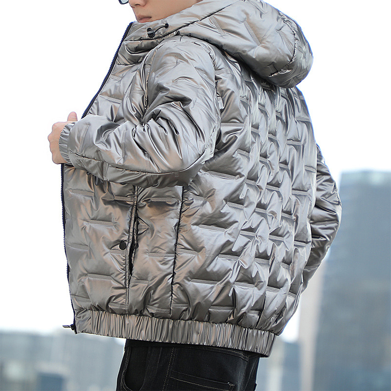 Jachetă de iarnă pentru comerț exterior, cu bumbac, pentru bărbați, cu glugă, jachetă strălucitoare, cu bumbac, modă coreeană, jachetă scurtă cu bumbac, haină