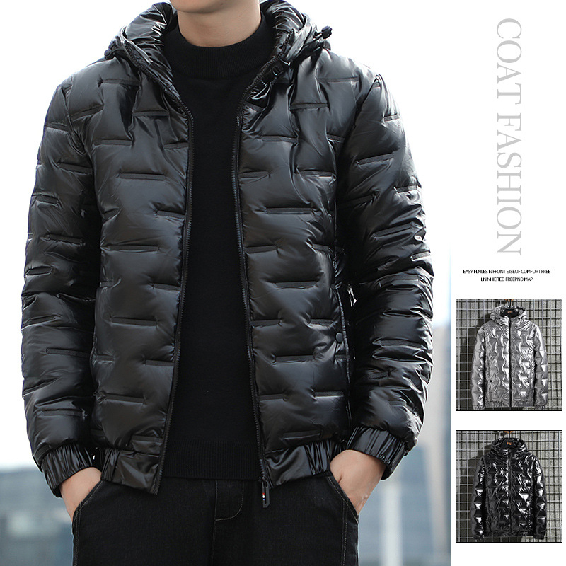 Jachetă de iarnă pentru comerț exterior, cu bumbac, pentru bărbați, cu glugă, jachetă strălucitoare, cu bumbac, modă coreeană, jachetă scurtă cu bumbac, haină