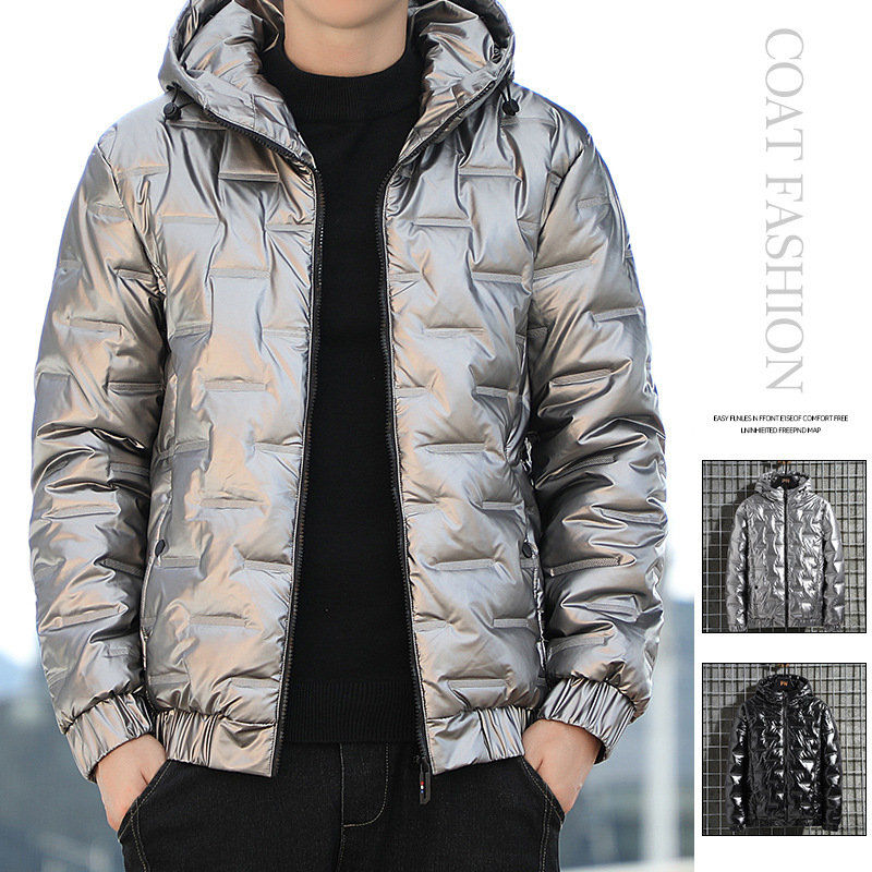 Jachetă de iarnă pentru comerț exterior, cu bumbac, pentru bărbați, cu glugă, jachetă strălucitoare, cu bumbac, modă coreeană, jachetă scurtă cu bumbac, haină