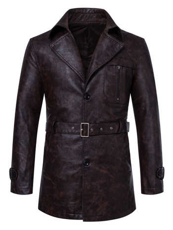 Meeste piiriülene Euroopa suuruses uus keskmise pikkusega nahkne trenšmantel, Korea ülikonnakraega, nahast vabaaja moodne vöömantel meestele