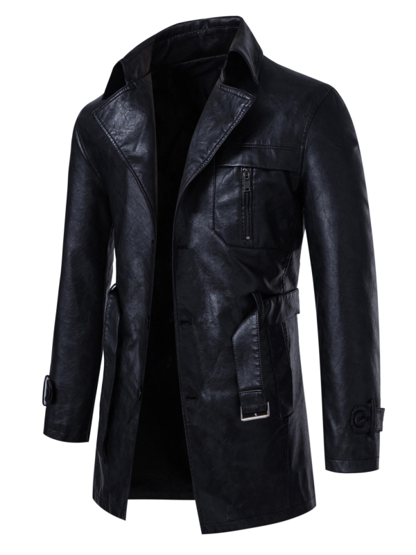 Meeste piiriülene Euroopa suuruses uus keskmise pikkusega nahkne trenšmantel, Korea ülikonnakraega, nahast vabaaja moodne vöömantel meestele