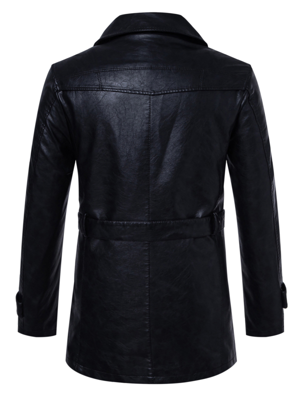 Meeste piiriülene Euroopa suuruses uus keskmise pikkusega nahkne trenšmantel, Korea ülikonnakraega, nahast vabaaja moodne vöömantel meestele