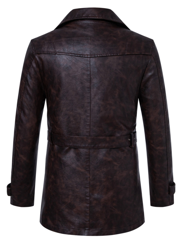 Meeste piiriülene Euroopa suuruses uus keskmise pikkusega nahkne trenšmantel, Korea ülikonnakraega, nahast vabaaja moodne vöömantel meestele