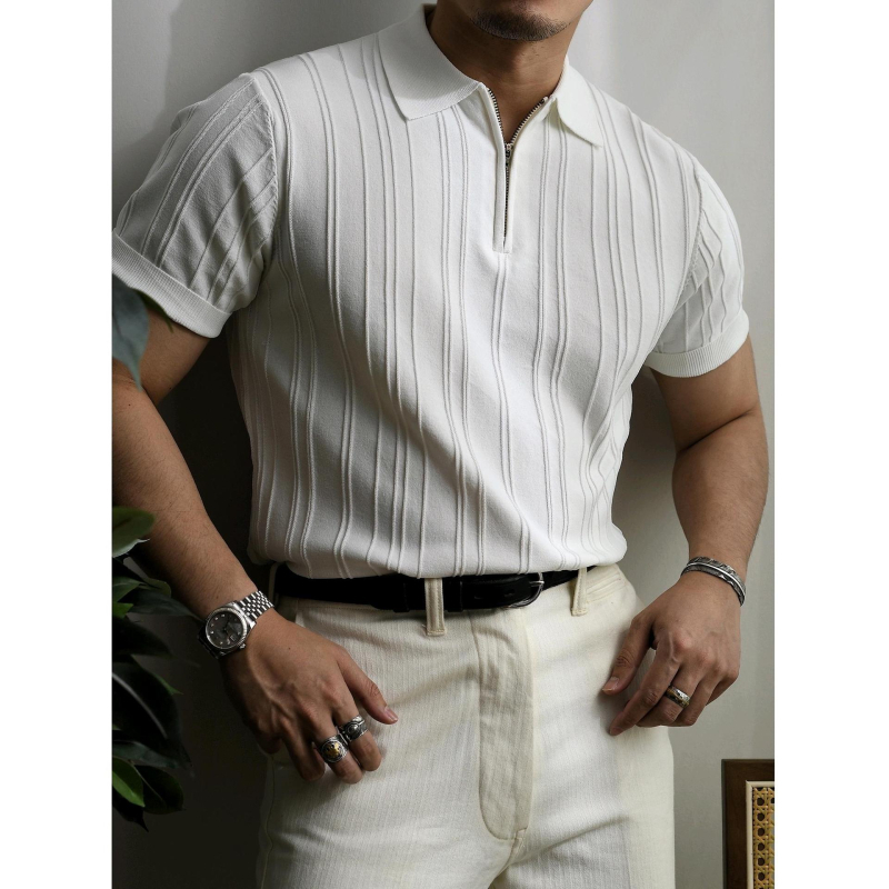 Muška ljetna pletena polo majica kratkih rukava s patentnim zatvaračem, američki stil, retro, široka majica kratkih rukava s okomitim prugama i reverom za putovanje na posao